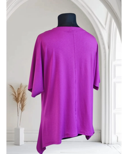 Tunika KIMONO dzianinowa z wydłużonymi bokami - fuksja